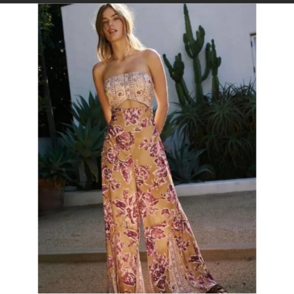 Free People Juliet Strapless Jumpsuit with Cutouts Size Small - Picture 2 of 5